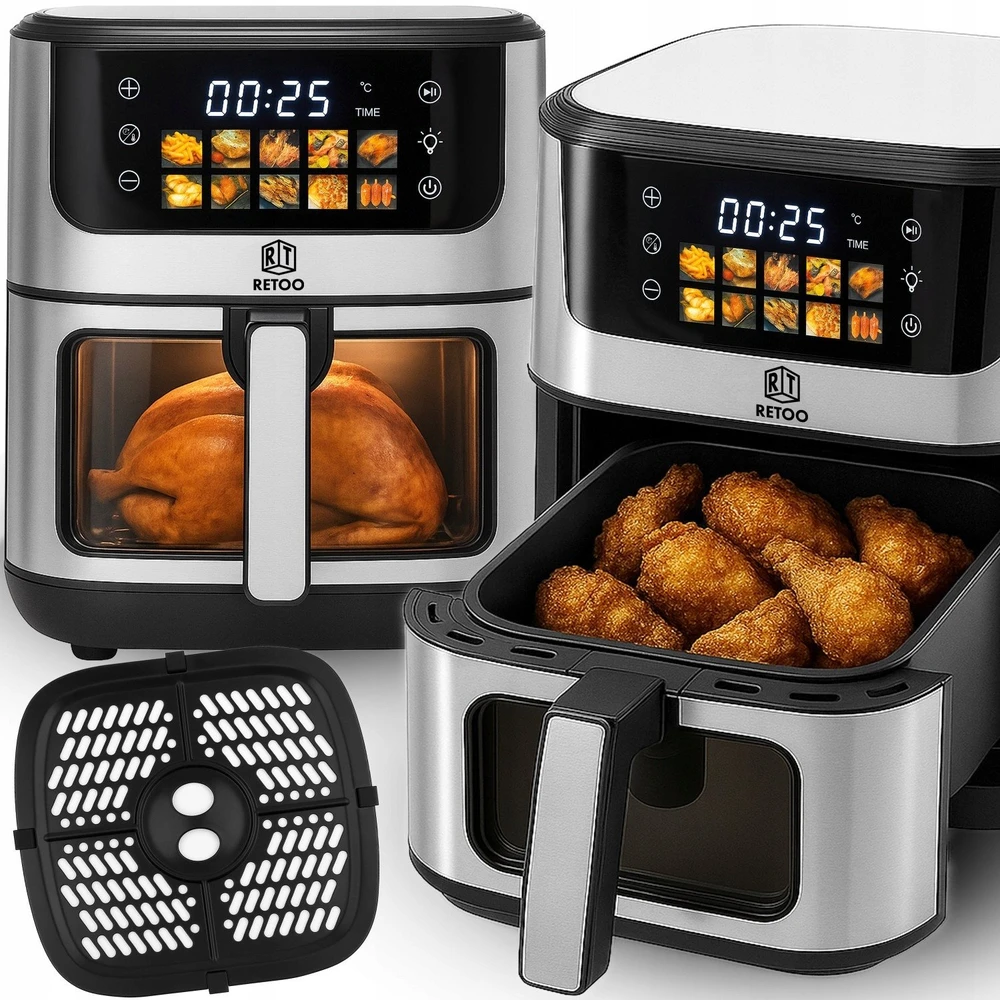 Karšto oro gruzdintuvė RETOO OR1102-R 6,5L 1800W su 10 programų ir LCD jutikliniu ekranu