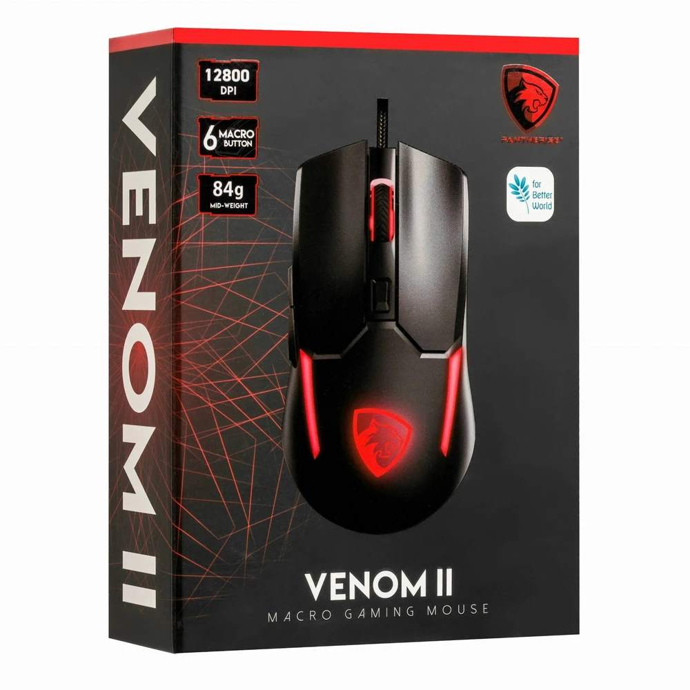 Laidinė žaidimų pelė Pantherise Venom II RGB, 12800 DPI, 60 IPS