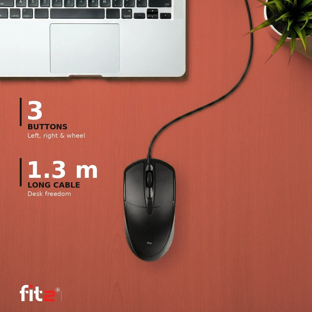 Optinė pelė su laidu FIT2 M2, USB, 1000 DPI, juoda