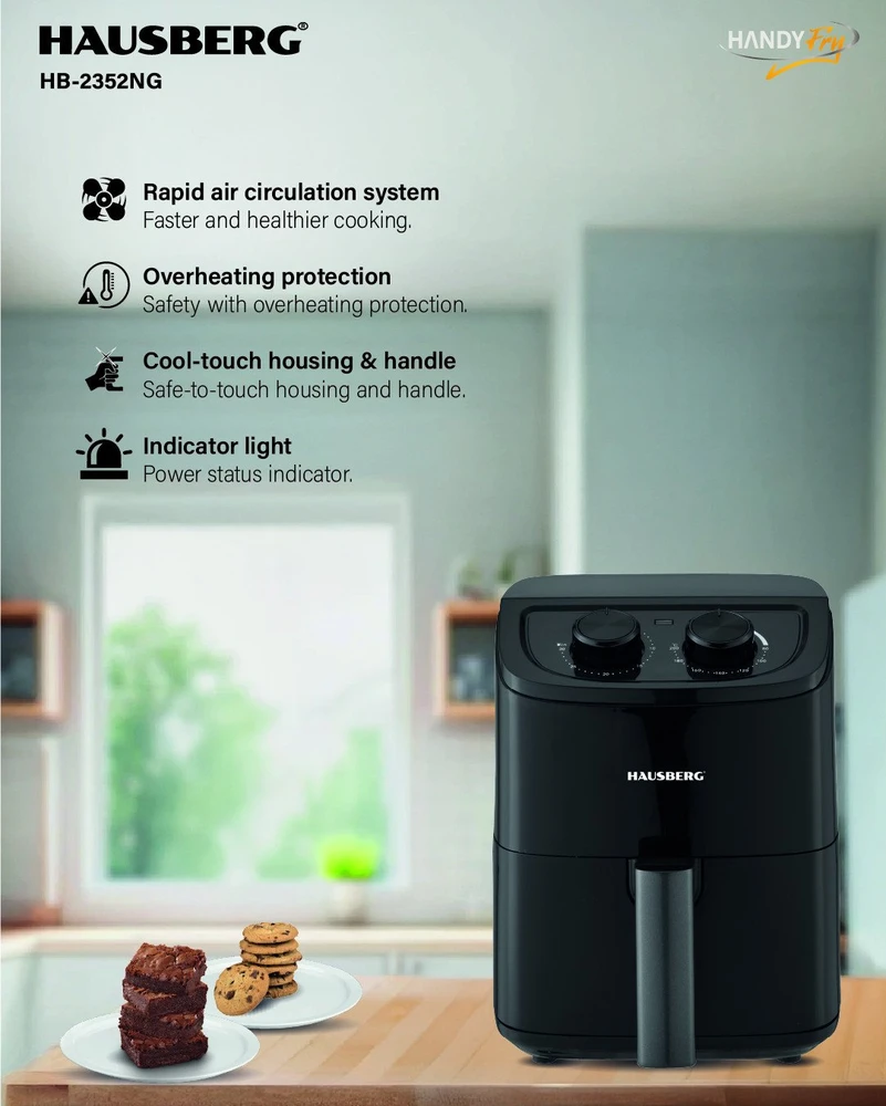 Oro gruzdintuvė Hausberg HB-2352NG, 3L, 1200 W, juoda