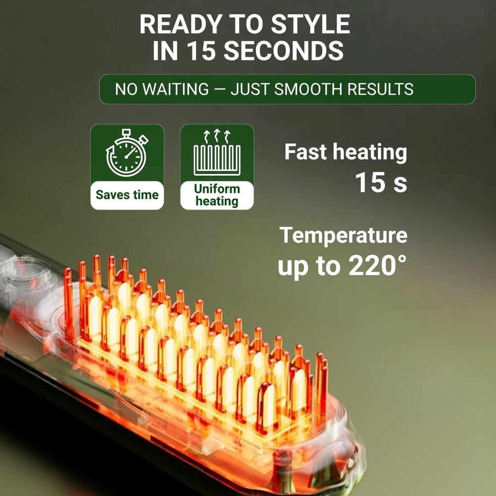 Plaukų tiesinimo šepetys FIT2 FITLC702, 3 temperatūros 160-220°C, įkaista per 15 s, 4000 mAh USB-C, violetinis