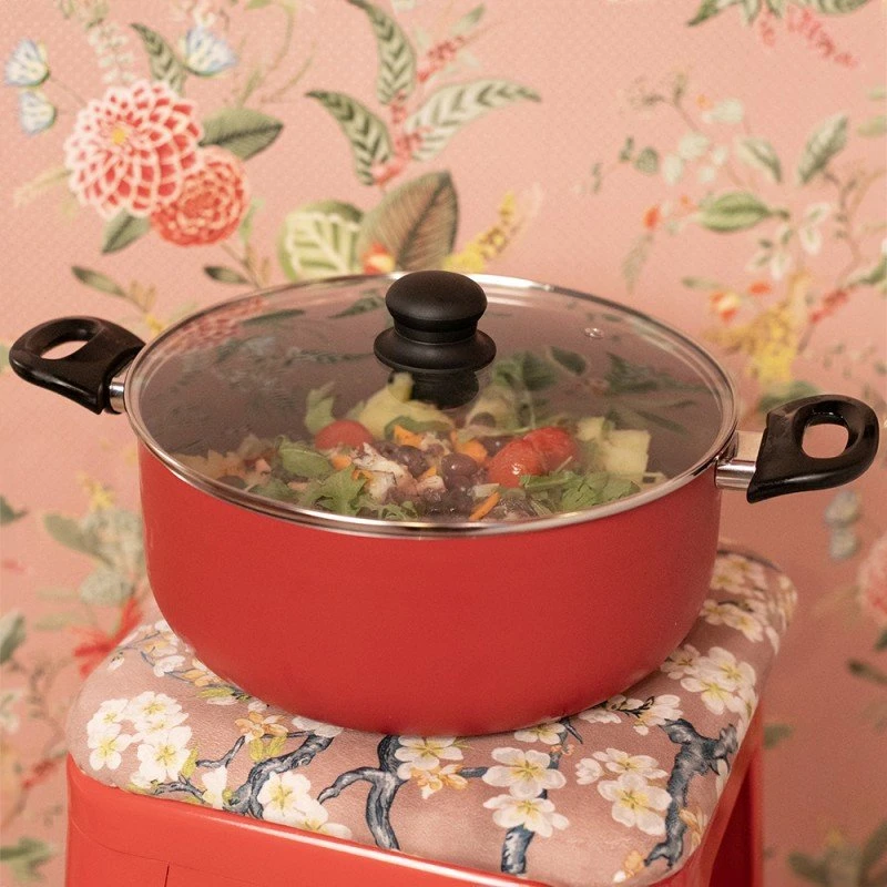 Puodas su stiklo dangčiu Livoo MEP151R Premier Chef, 28 cm, aliuminis, neprisvylanti danga, raudonas
