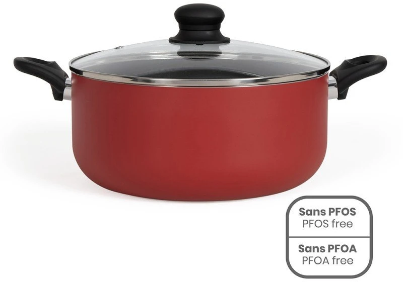 Puodas su stiklo dangčiu Livoo MEP151R Premier Chef, 28 cm, aliuminis, neprisvylanti danga, raudonas