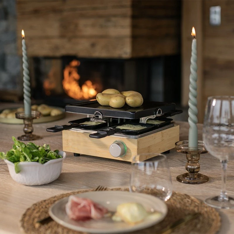 Raclette grilis Livoo DOC311 4 asmenims 800 W su bambuko korpusu, juodas