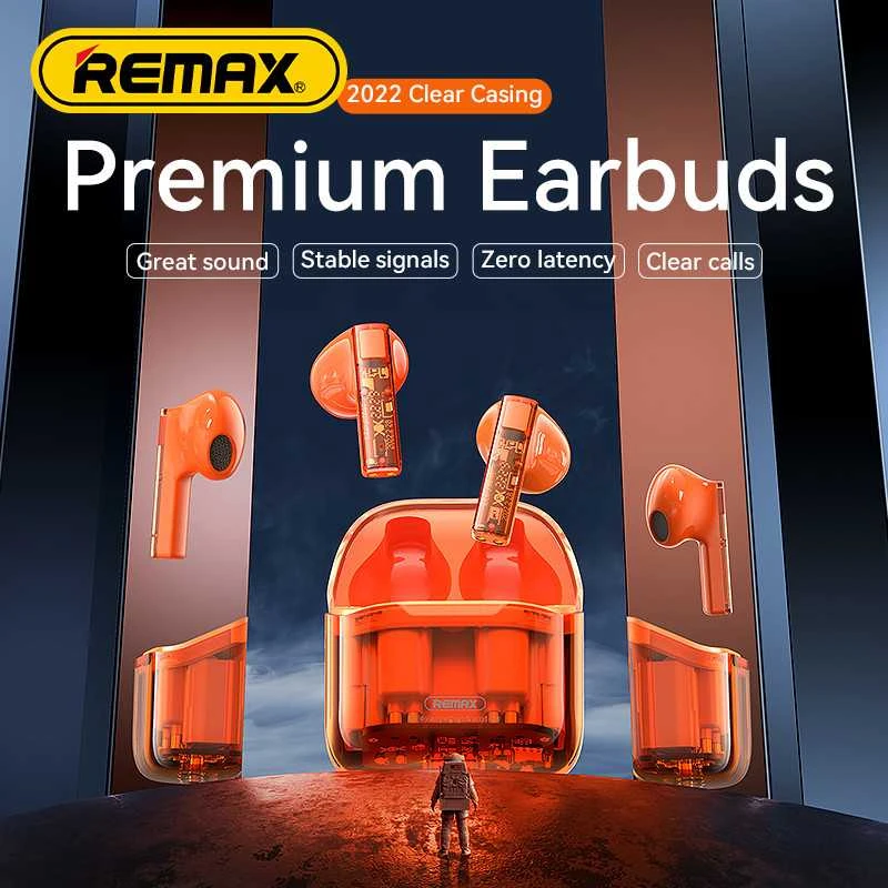Belaidės TWS ausinės REMAX CozyBuds 6C Clear Bluetooth 5.3 ENC IPX4: Spalva - Oranžinė