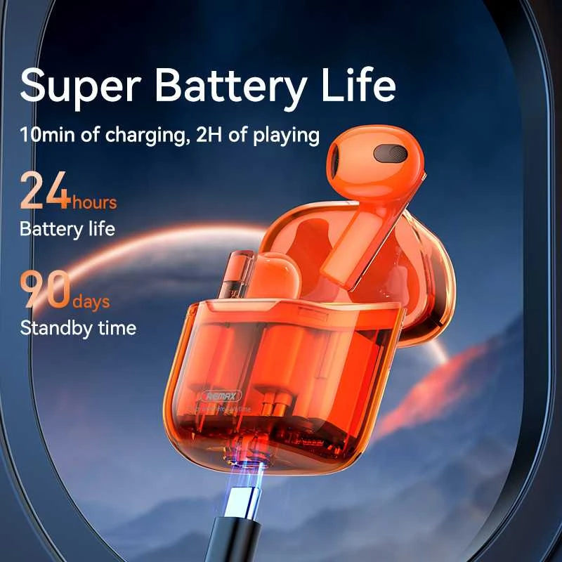 Belaidės TWS ausinės REMAX CozyBuds 6C Clear Bluetooth 5.3 ENC IPX4: Spalva - Oranžinė