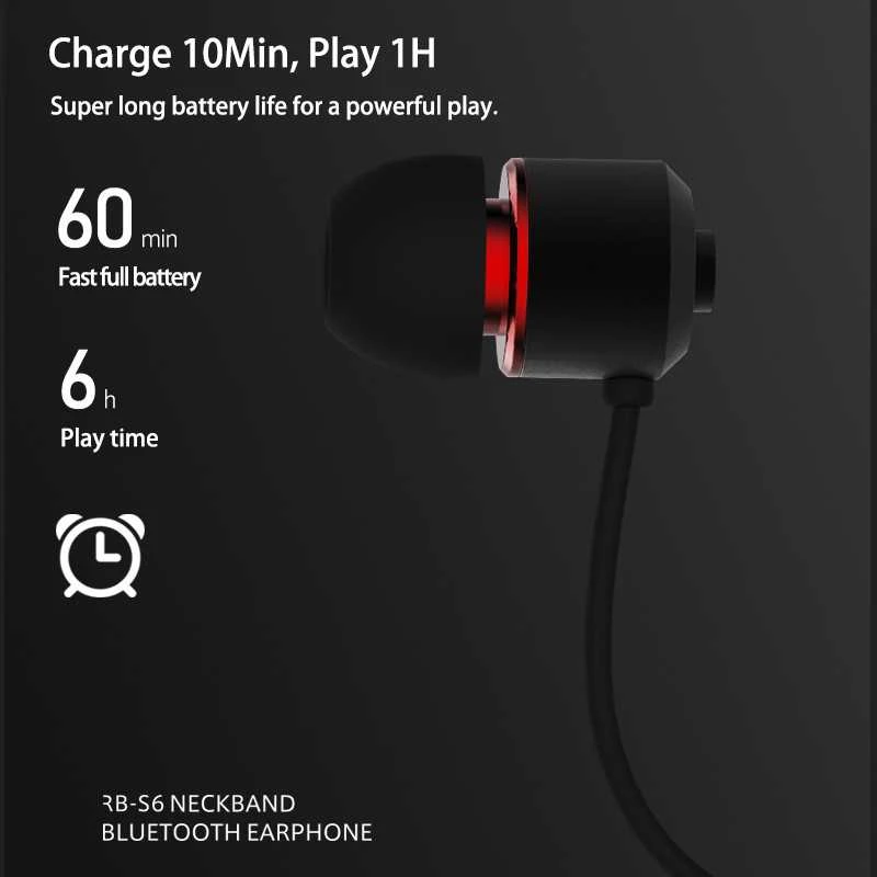 Belaidės ausinės su kakliuku REMAX RB-S6 Bluetooth, juoda: Spalva - Balta