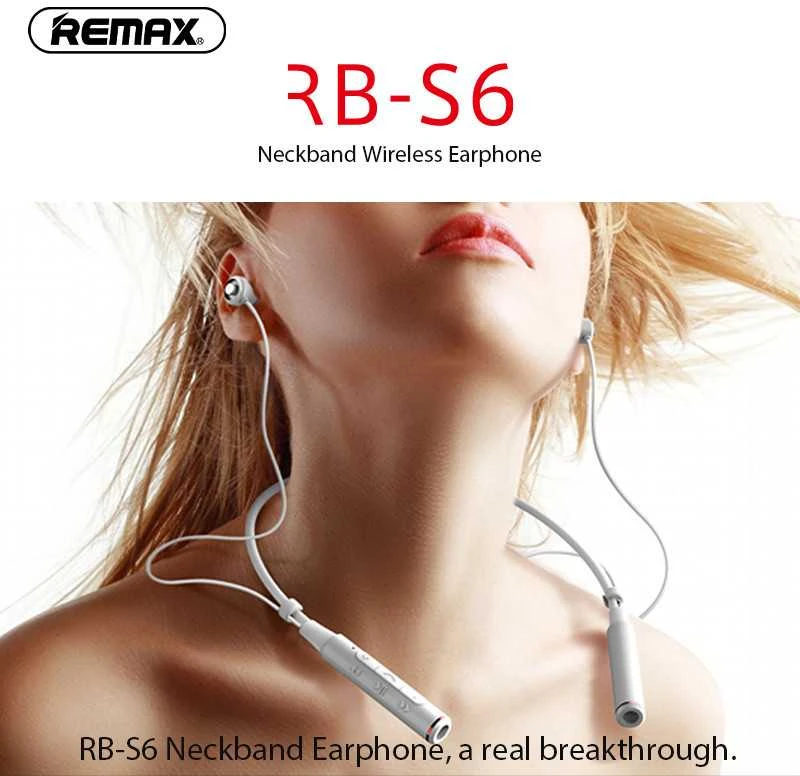 Belaidės ausinės su kakliuku REMAX RB-S6 Bluetooth, juoda: Spalva - Balta