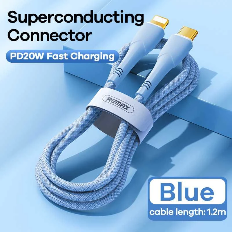 Greito įkrovimo kabelis REMAX RC-C063 20W PD USB-C į Lightning, 1.2m: Spalva - Mėlyna