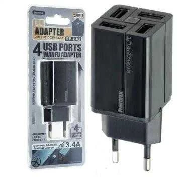 Sieninis įkroviklis Remax, RP-U43, 4x USB, 3.4A (juodas)