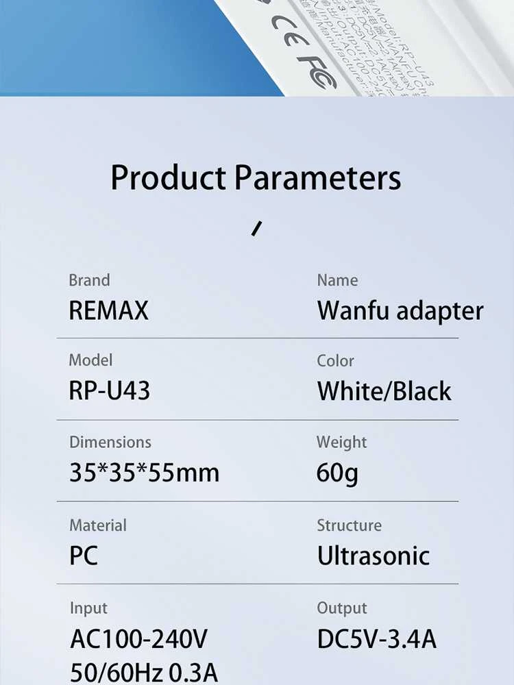 Sieninis įkroviklis Remax, RP-U43, 4x USB, 3.4A (juodas)