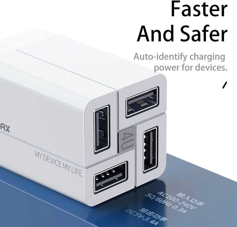 Sieninis įkroviklis Remax, RP-U43, 4x USB, 3.4A (juodas)