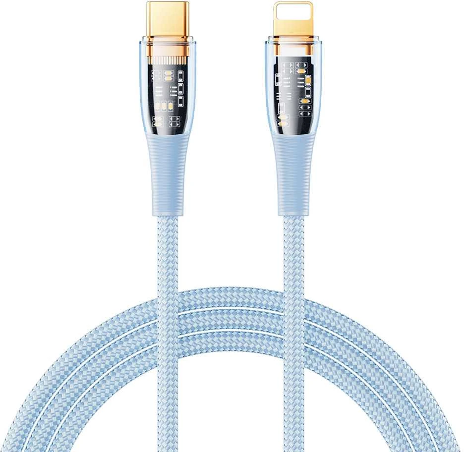 Greito įkrovimo kabelis REMAX RC-C061 20W PD permatomas USB-C į Lightning: Spalva - Mėlyna
