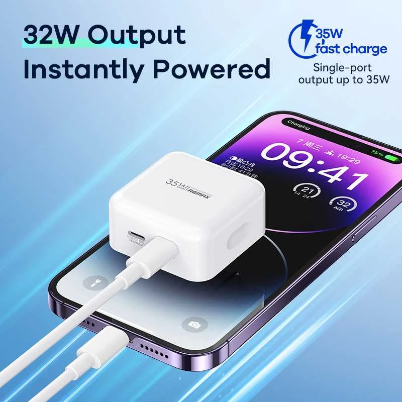 Sieninis įkroviklis REMAX RP-U87 35W PD+QC GaN 2×USB-C, greitas