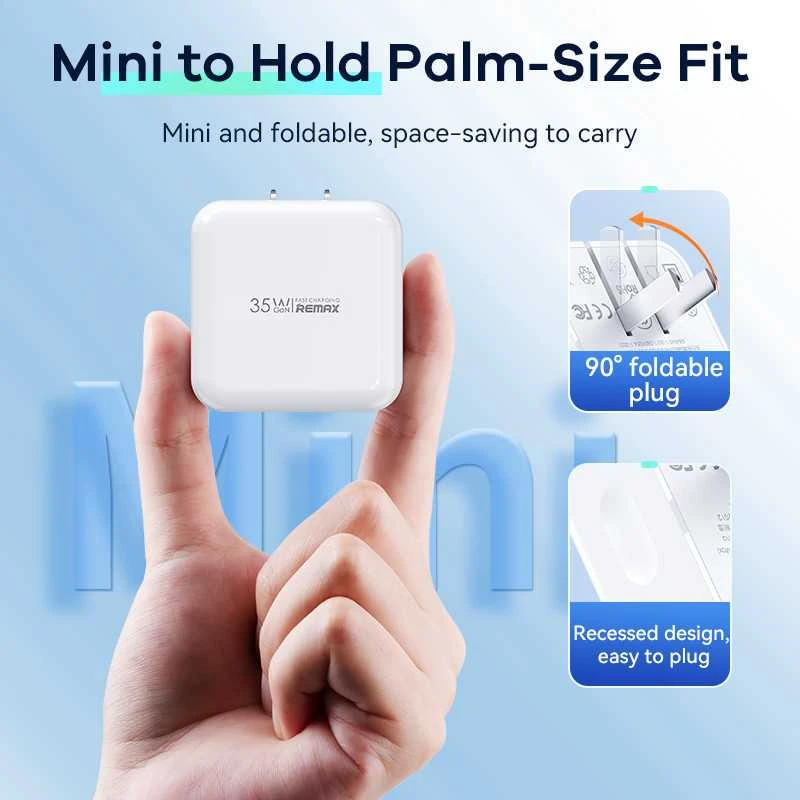 Sieninis įkroviklis REMAX RP-U87 35W PD+QC GaN 2×USB-C, greitas