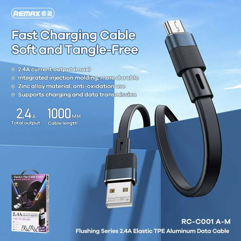 USB kabelis-mikro USB Remax Flushing, RC-C001, 1m, (mėlynas)