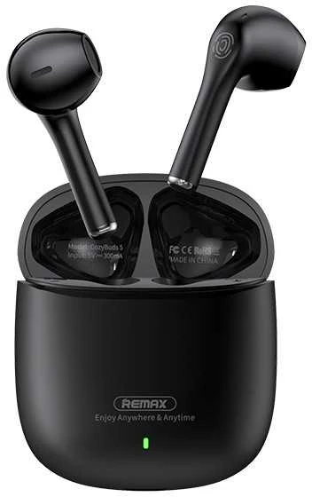 Belaidės TWS ausinės REMAX CozyBuds W5 Bluetooth 5.3 su belaidžiu įkrovimo dėklu: Spalva - Juoda