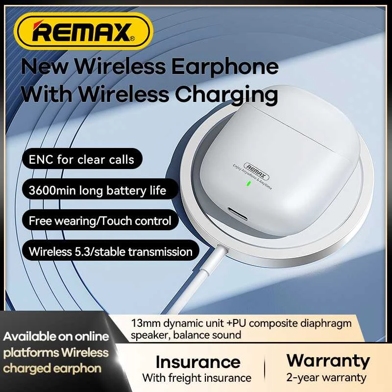 Belaidės TWS ausinės REMAX CozyBuds W5 Bluetooth 5.3 su belaidžiu įkrovimo dėklu: Spalva - Balta