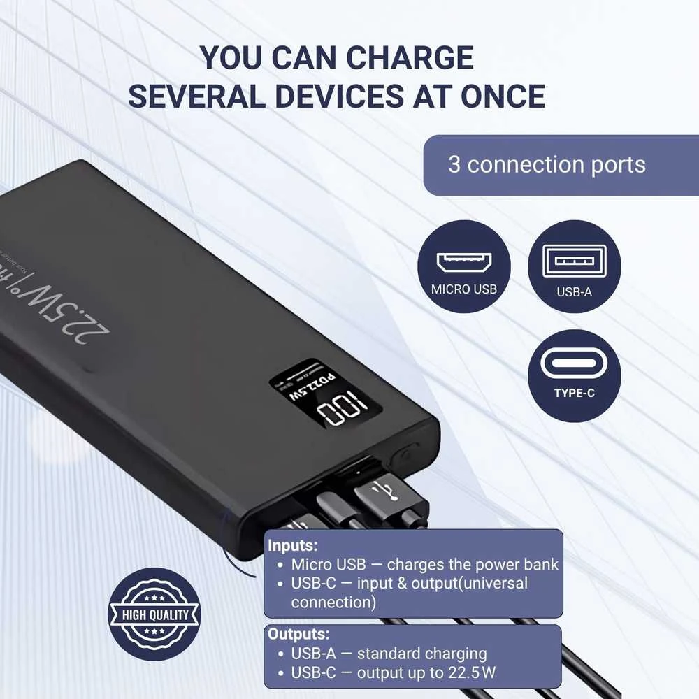 Remax Greitojo įkrovimo išorinė baterija FIT2 K7 10000mAh 22.5W PD su USB-C, juoda