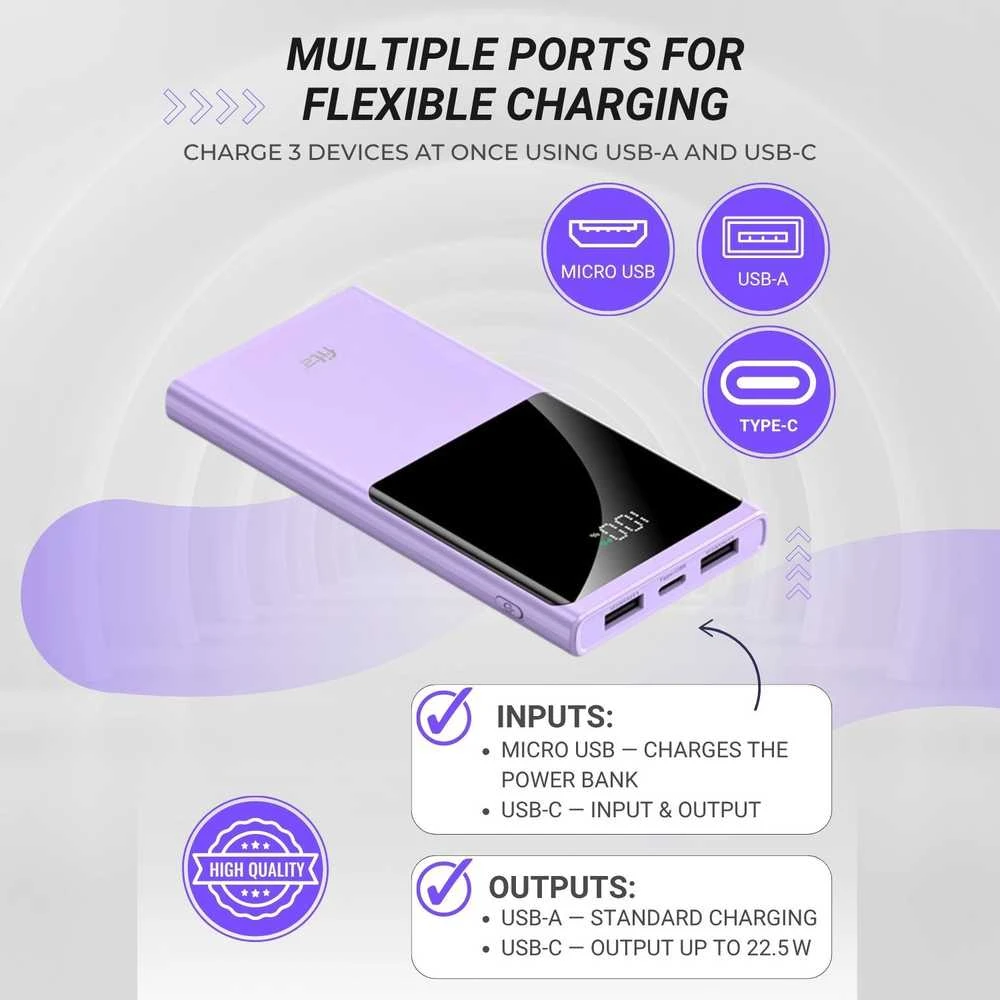 Remax Plona greitojo įkrovimo išorinė baterija FIT2 K10 10000mAh 22.5W PD, violetinė