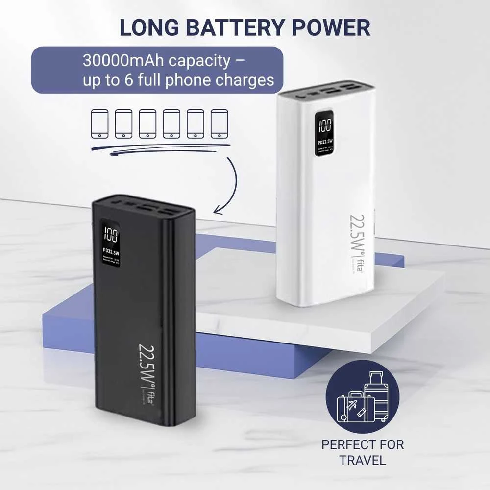 Remax Greitojo įkrovimo išorinė baterija FIT2 K9 30000mAh 22.5W PD su 4×USB ir Type-C, juoda