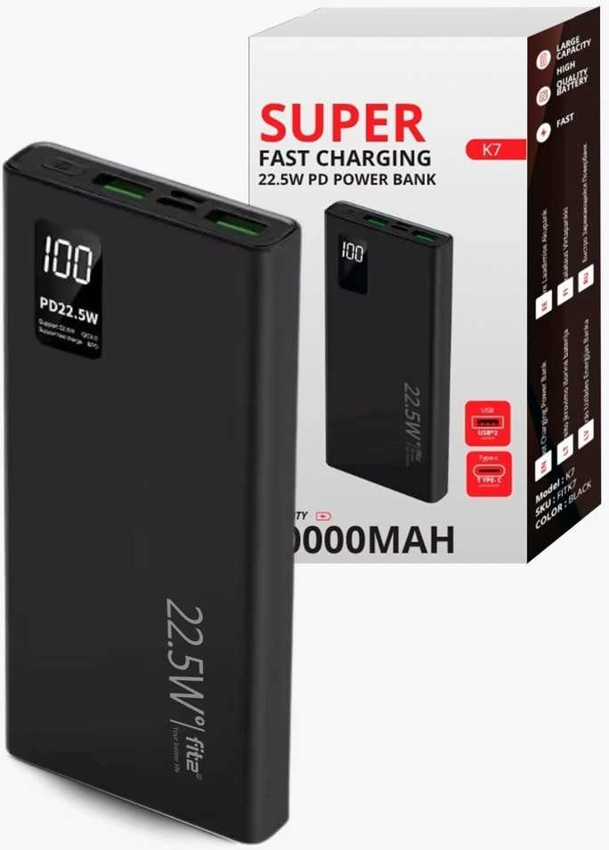 Remax Greitojo įkrovimo išorinė baterija FIT2 K7 10000mAh 22.5W PD su USB-C, juoda