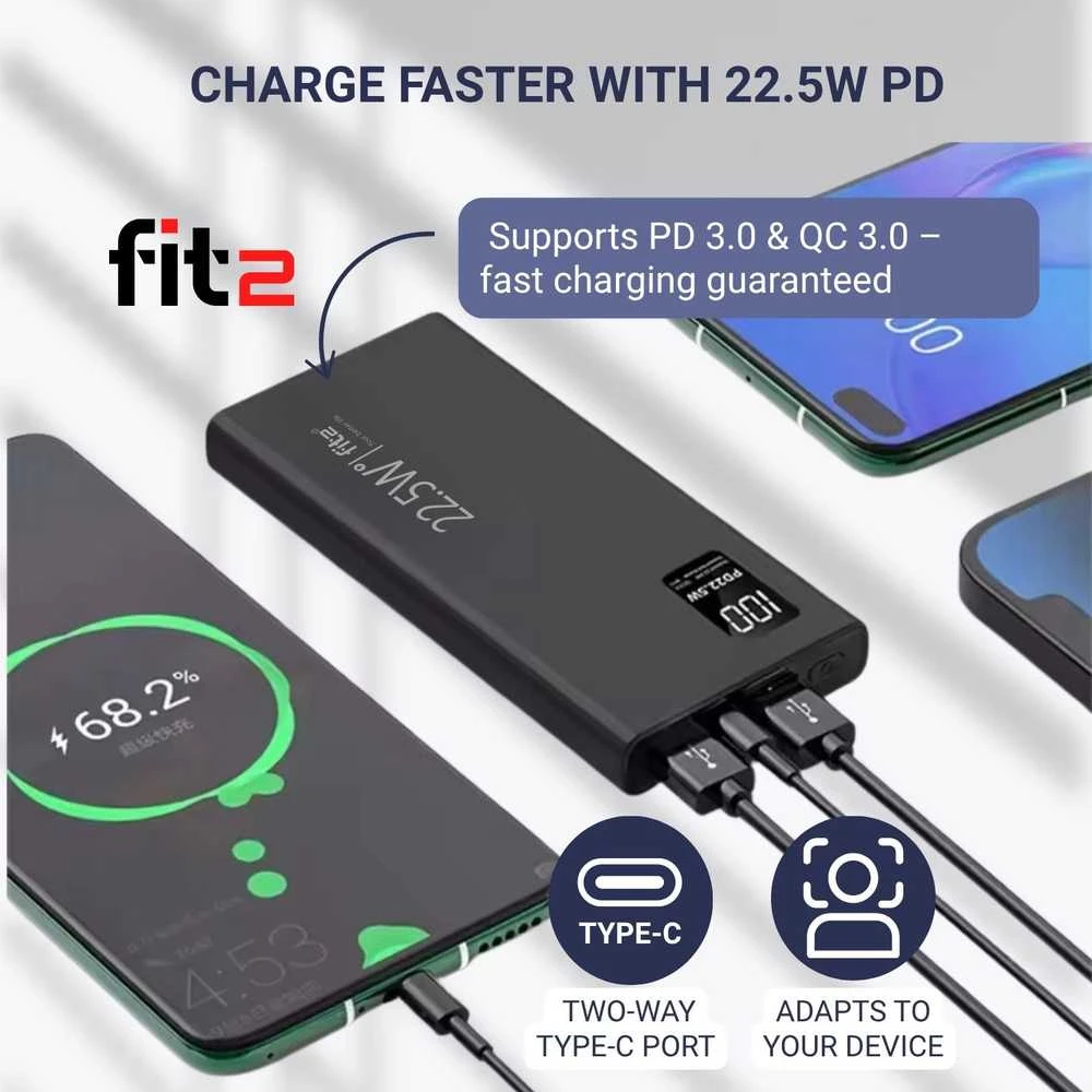 Remax Greitojo įkrovimo išorinė baterija FIT2 K7 10000mAh 22.5W PD su USB-C, juoda
