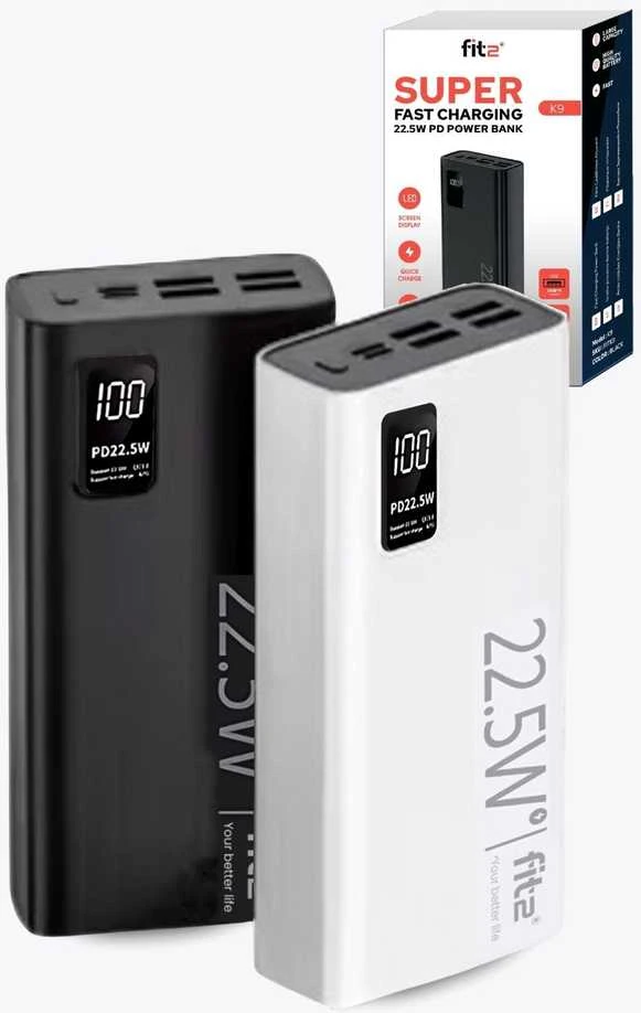 Remax Greitojo įkrovimo išorinė baterija FIT2 K9 30000mAh 22.5W PD su 4×USB ir Type-C, juoda