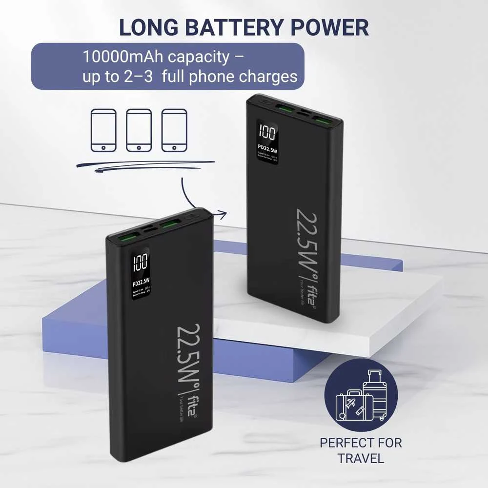 Remax Greitojo įkrovimo išorinė baterija FIT2 K7 10000mAh 22.5W PD su USB-C, juoda