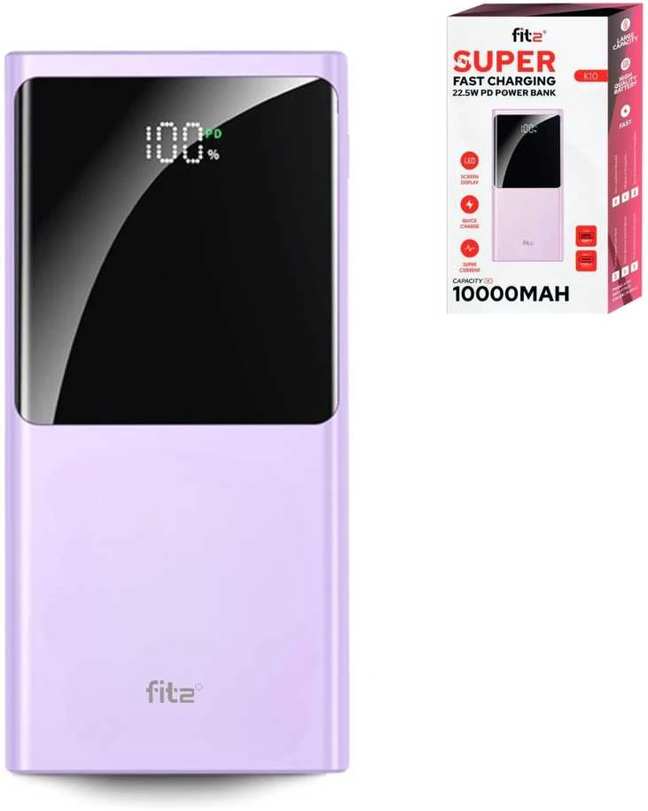 Remax Plona greitojo įkrovimo išorinė baterija FIT2 K10 10000mAh 22.5W PD, violetinė