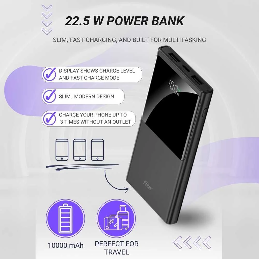 Remax Plona greitojo įkrovimo išorinė baterija FIT2 K10 10000mAh 22.5W PD, violetinė