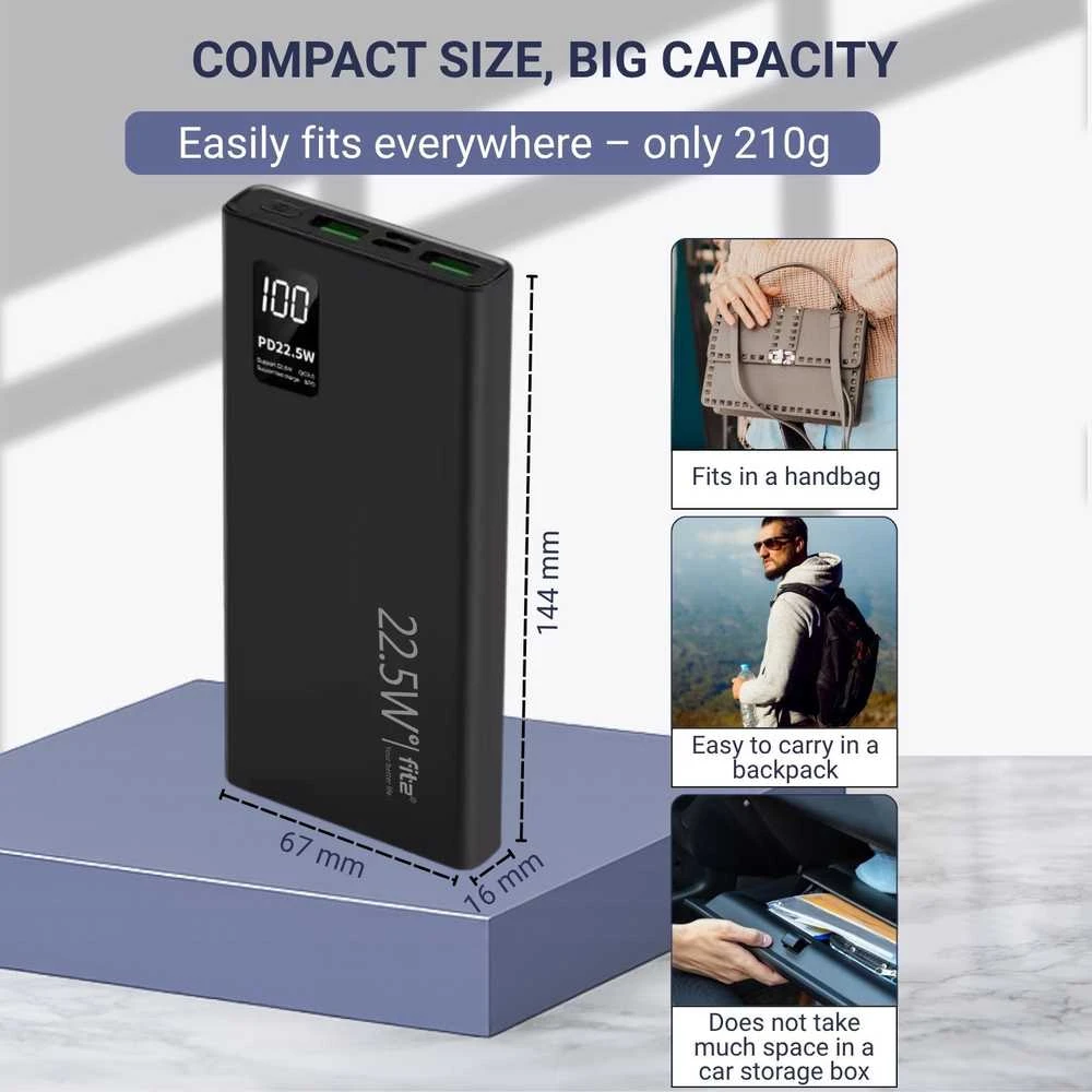 Remax Greitojo įkrovimo išorinė baterija FIT2 K7 10000mAh 22.5W PD su USB-C, juoda