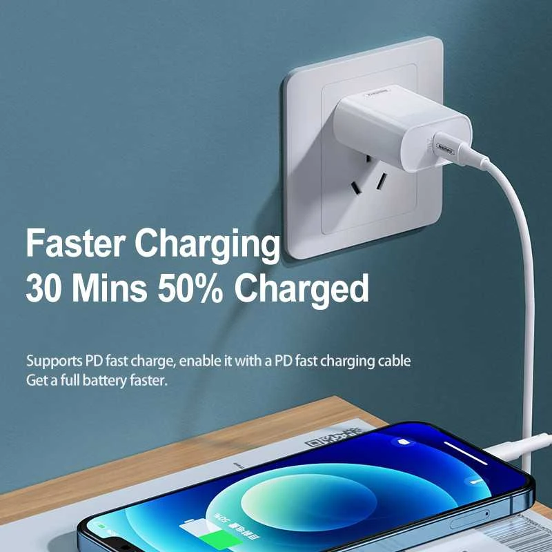 Remax RP-U70 baltas įkroviklis su USB-C laidu