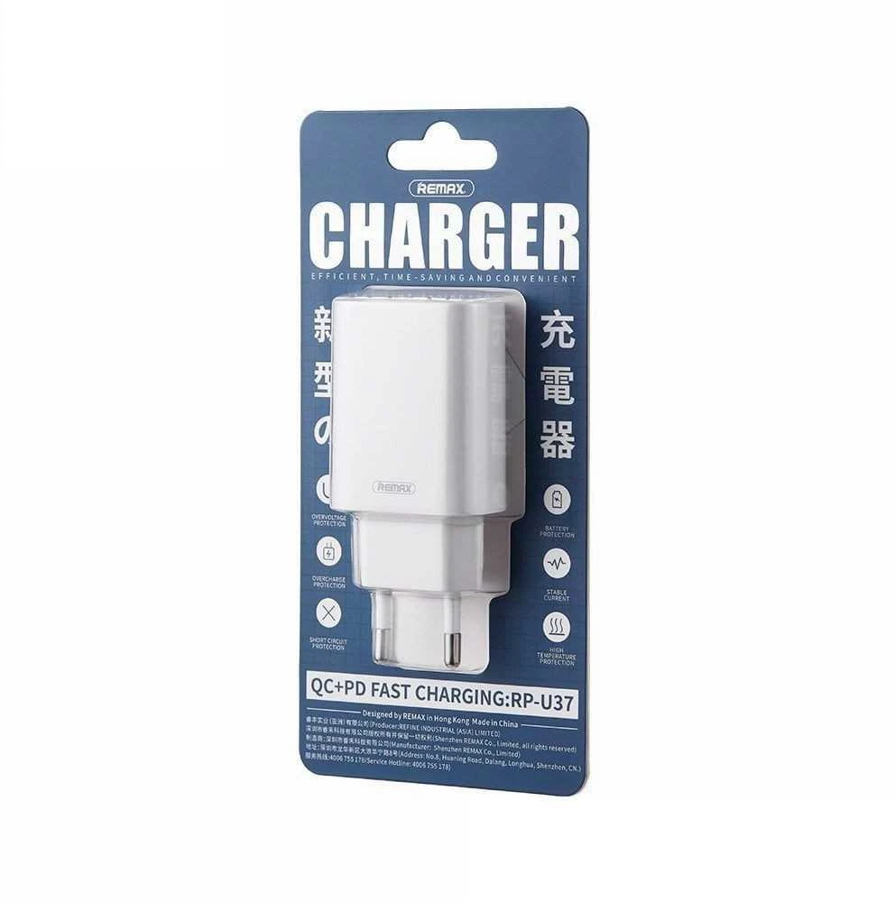 Remax RP-U37 sieninis įkroviklis USB - USB-C 18W - Baltas