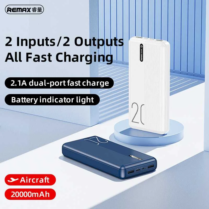 Išorinė baterija (Powerbank) REMAX RPP-296 20000mAh 2.4A 2×USB, juoda: Spalva - Balta