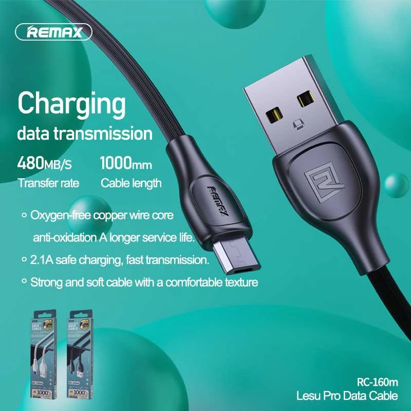 USB Micro Remax Lesu Pro laidas, 1m (baltas)