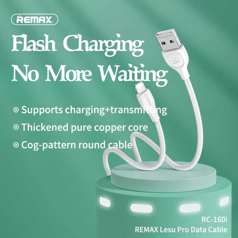 USB laidas Lightning Remax Lesu Pro, 2.1A, 1m (juodas)
