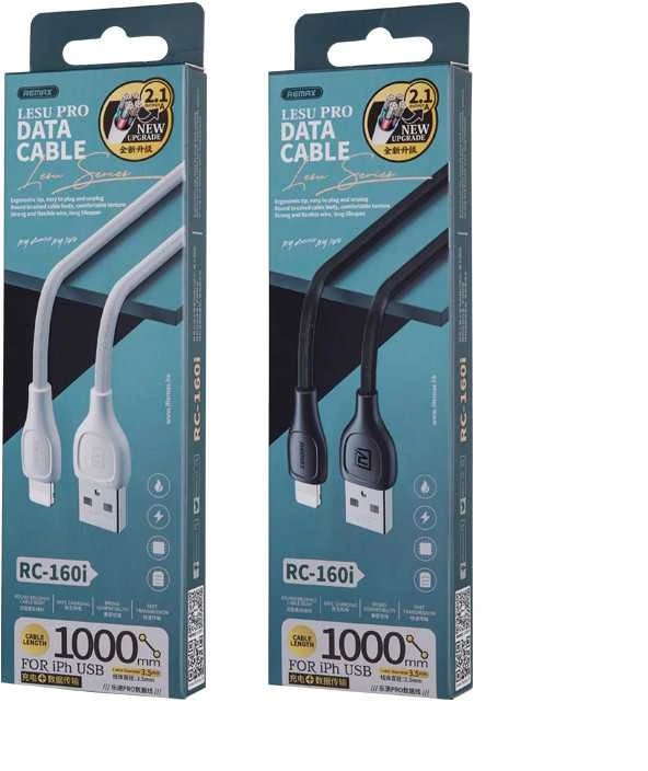 USB laidas Lightning Remax Lesu Pro, 2.1A, 1m (juodas)