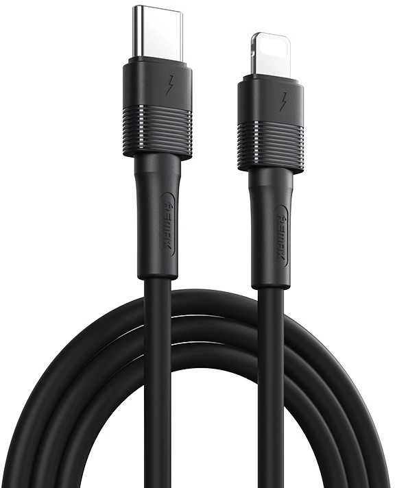 Greito įkrovimo kabelis REMAX RC-C056 20W PD skystas silikonas USB-C į Lightning, 1m: Spalva - Juoda