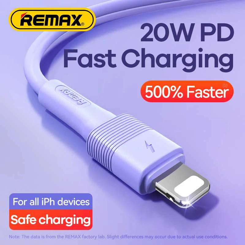 Greito įkrovimo kabelis REMAX RC-C056 20W PD skystas silikonas USB-C į Lightning, 1m: Spalva - Violetinė