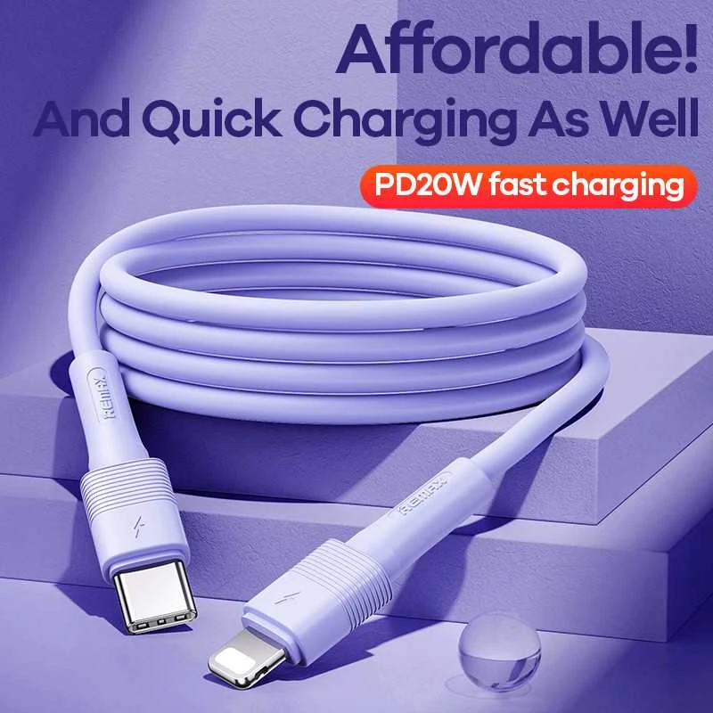 Greito įkrovimo kabelis REMAX RC-C056 20W PD skystas silikonas USB-C į Lightning, 1m: Spalva - Violetinė