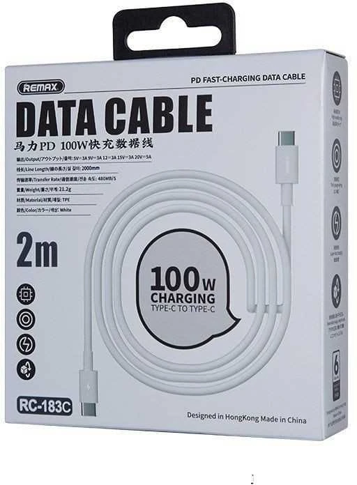 USB-C laidas su USB-C Remax Marlik, 2m, 100W (baltas)