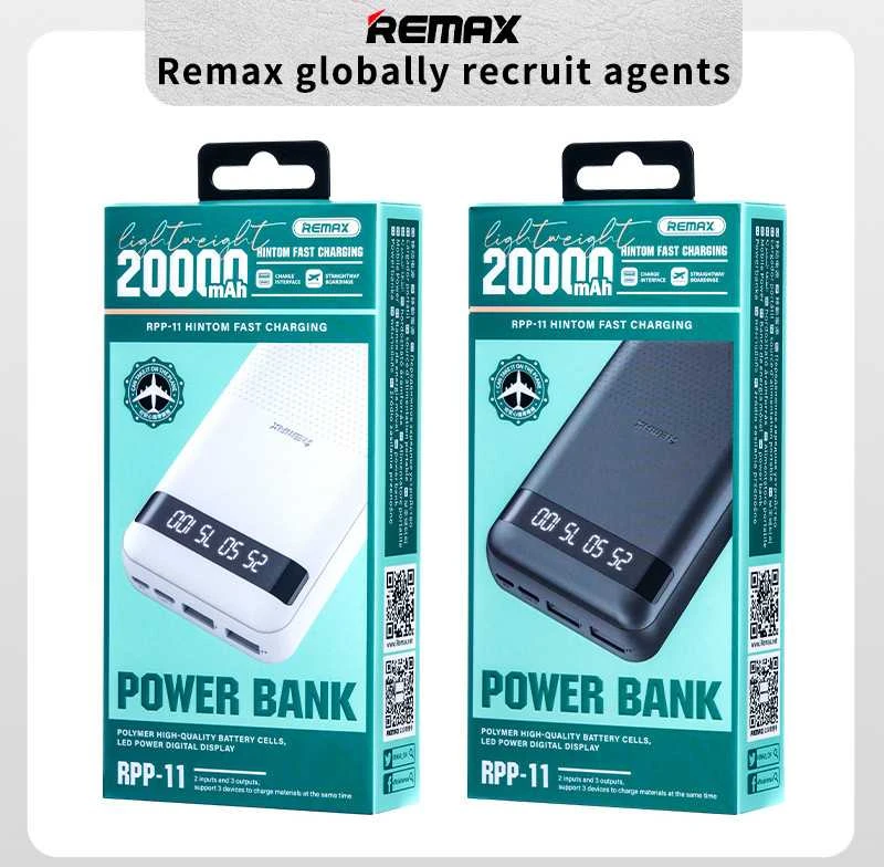 Išorinė baterija (Powerbank) REMAX RPP-11 20000mAh 2.4A USB ir USB-C, juoda