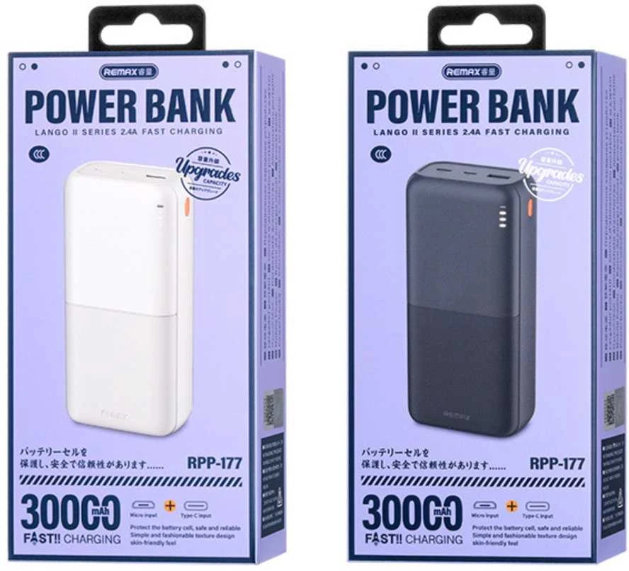 Išorinė baterija (Powerbank) REMAX RPP-177 30000mAh USB ir USB-C išvestys, juoda