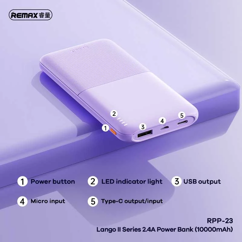 Išorinė baterija (Powerbank) REMAX RPP-23 10000mAh 2.4A 2×USB, šviesiai mėlyna