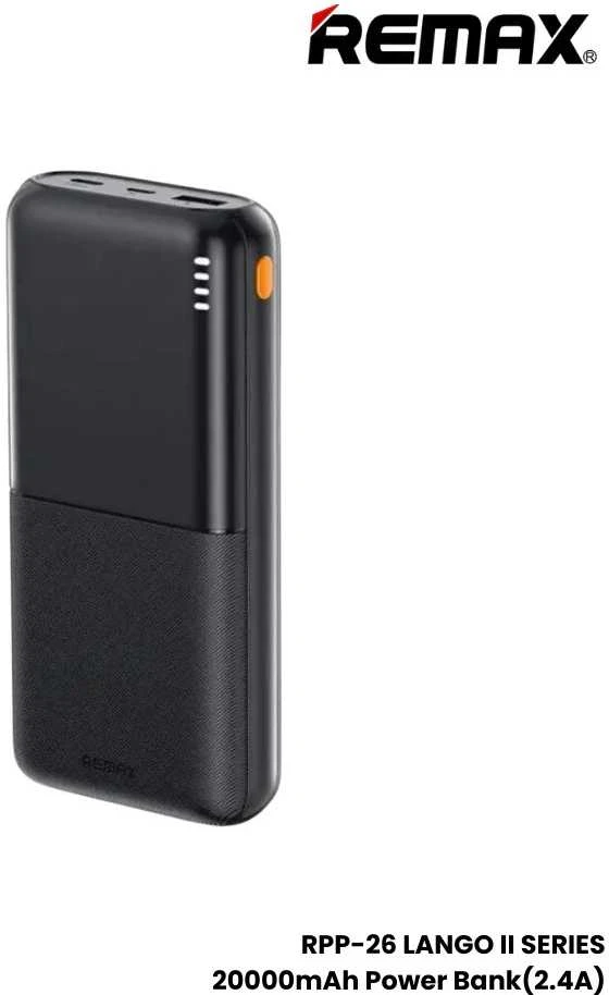Išorinė baterija (Powerbank) REMAX RPP-26 20000mAh 2.4A 2×USB, juoda