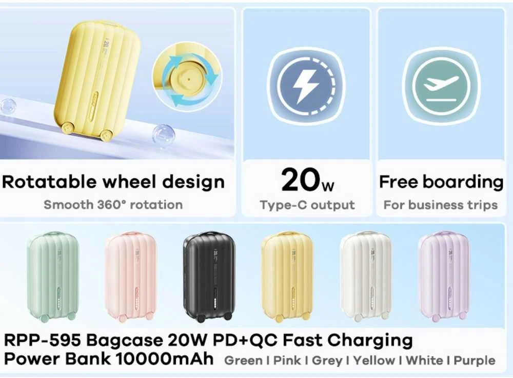 Greito įkrovimo išorinė baterija (Powerbank) REMAX RPP-595 10000mAh 20W PD + QC, geltona