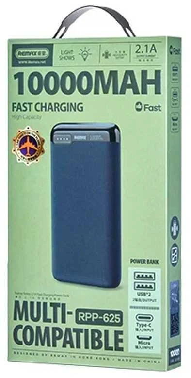 Išorinė baterija (Powerbank) REMAX RPP-625 10000mAh 2.1A 2×USB, tamsiai mėlyna