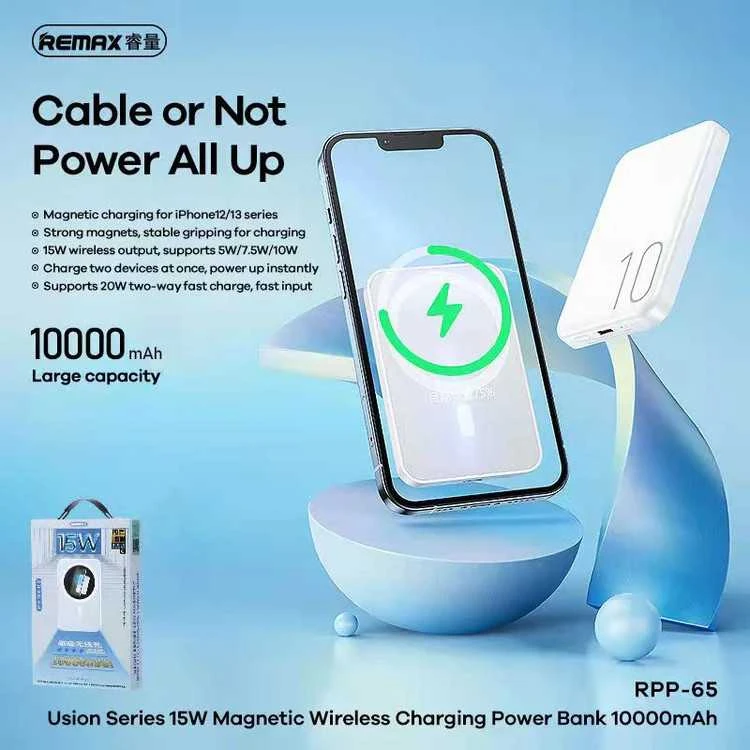 Magnetinė belaidė išorinė baterija (Powerbank) REMAX RPP-65 10000mAh 20W PD + 15W, tamsiai mėlyna