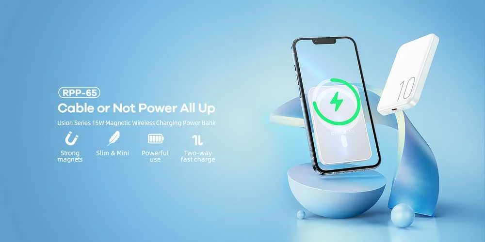Magnetinė belaidė išorinė baterija (Powerbank) REMAX RPP-65 10000mAh 20W PD + 15W, tamsiai mėlyna